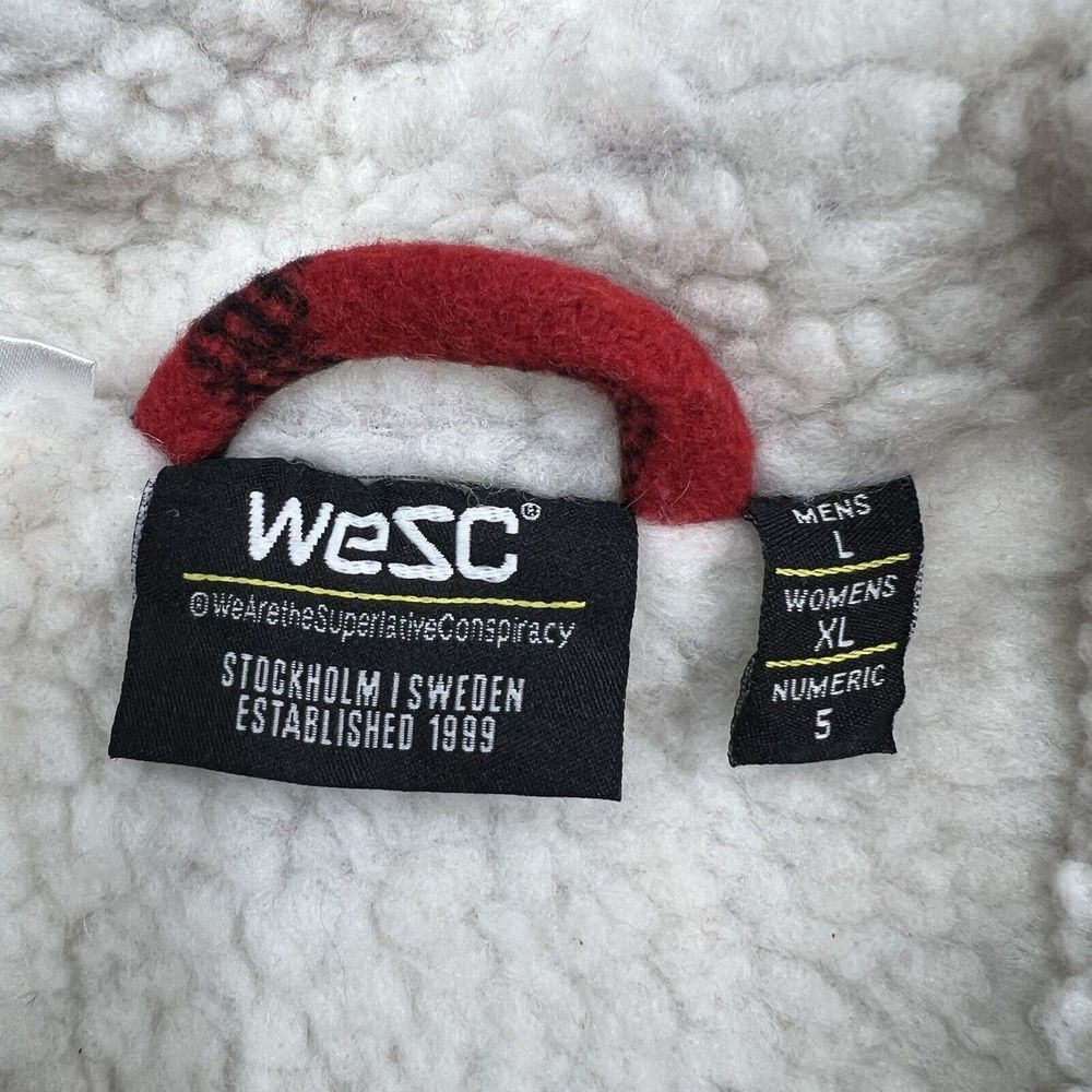 Wesc Liam Jacket Over Shirt Buffalo Plaid Red Flannel Sherpa Full Zip Unlined - Picture 8 of 10